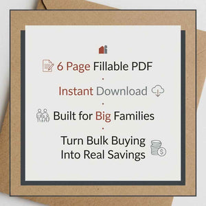 Bulk Provisions Management for Large Families, Wholesale Buying and Storage Planner (Fillable PDF)